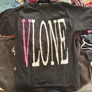 VLONE Kids Tee with Pink and White Logo on Black